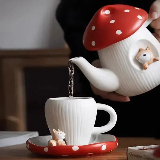 Mushroom Ceramic Cup with Lid – Joyful Breakfast Drinkware