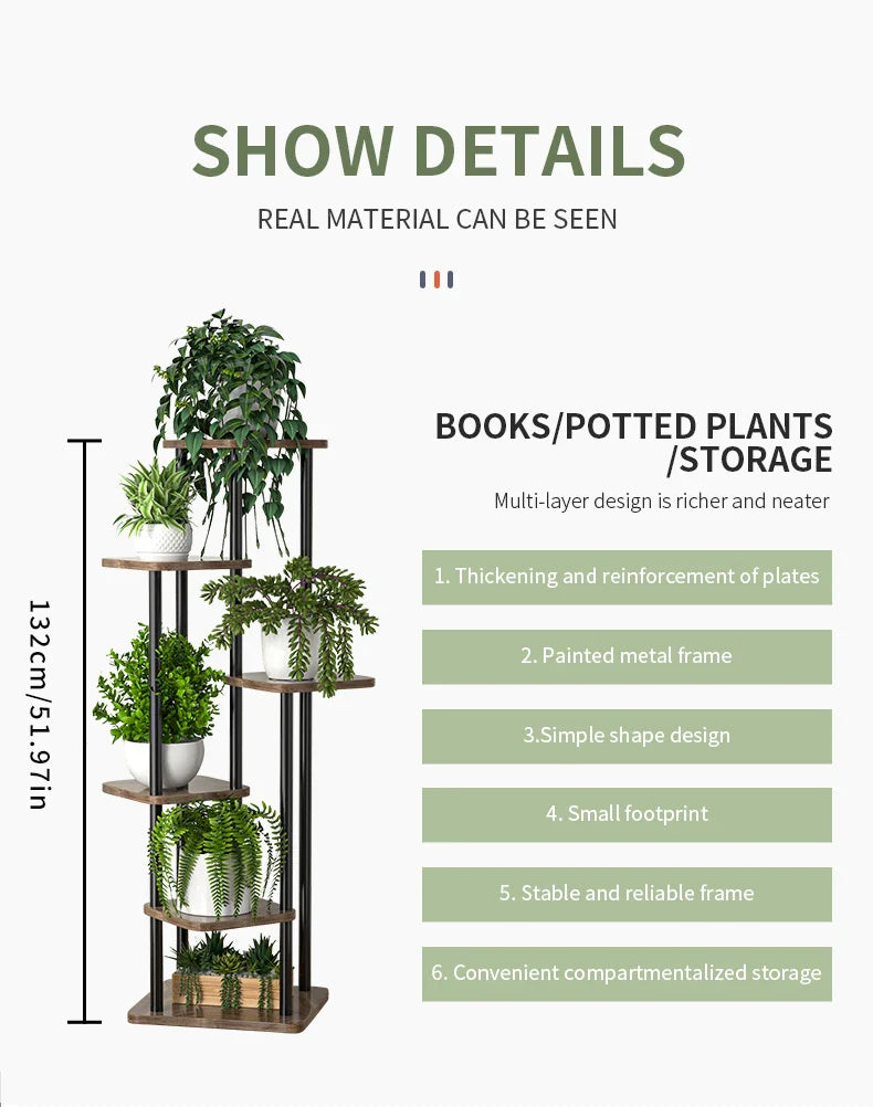 Wooden Plant Stand - Space-Saving Elegance for Flower Lovers