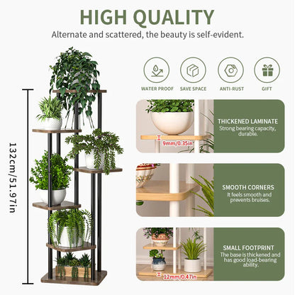 Wooden Plant Stand - Space-Saving Elegance for Flower Lovers