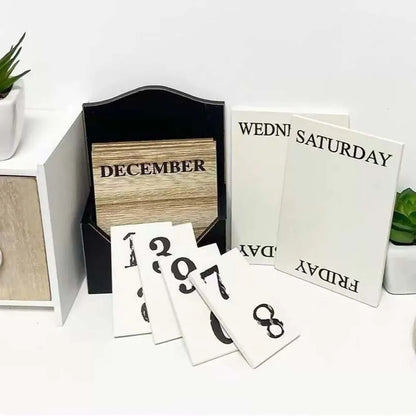 Elegant Wooden Perpetual Calendar - Timeless Desk Essential