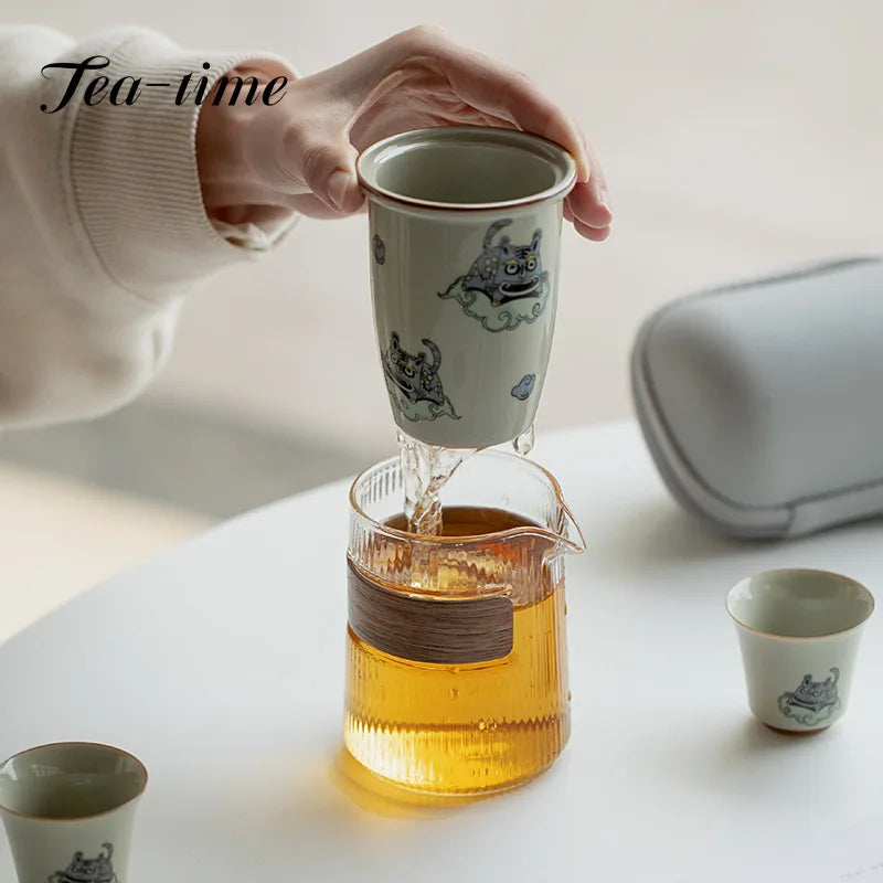 Cute Tiger Travel Tea Set - Portable Elegance for Tea Lovers