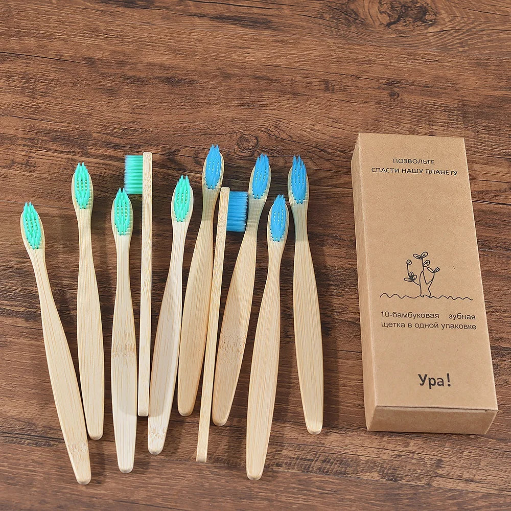 Eco-Friendly Bamboo Toothbrush Set for Vibrant Smiles - 10 Pack