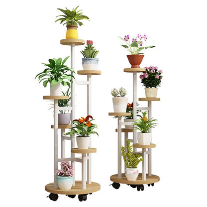 Wood Flower Shelf Rack - Stylish Plant Display on Wheels