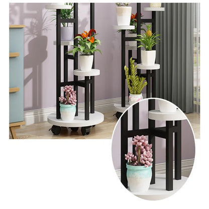 Wood Flower Shelf Rack - Stylish Plant Display on Wheels