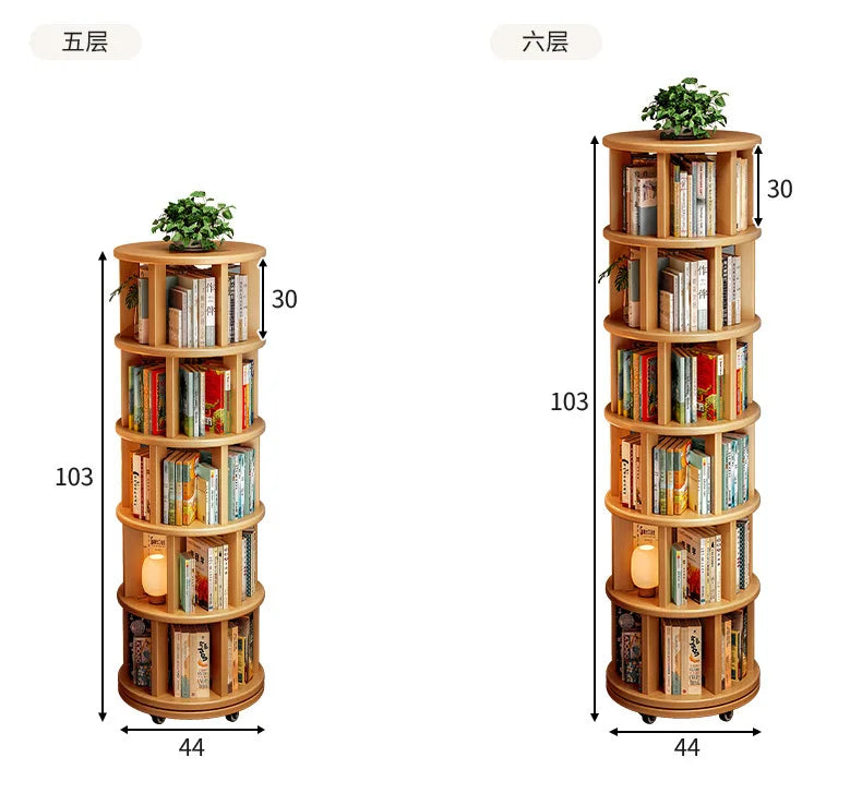 Solid Wood 360° Rotating Bookshelf – Stylish Space Saver for Kids