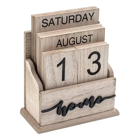 Vintage Wooden Perpetual Calendar – Elegant Desk Decor for All