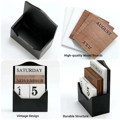 Elegant Wooden Perpetual Calendar - Timeless Desk Essential