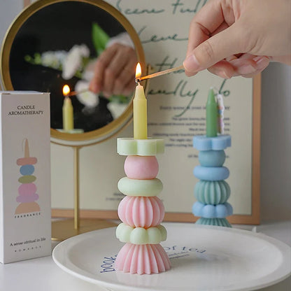Stackable Geometry Scented Candle – Elegant Soy Wax Decor