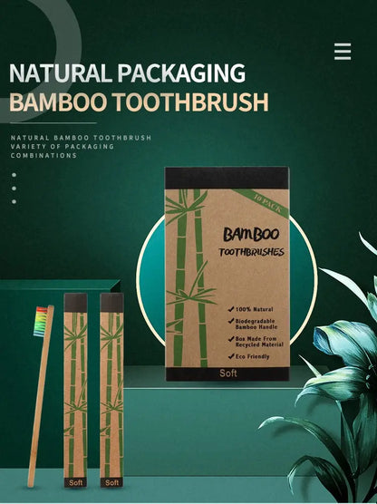 Eco-Friendly Bamboo Toothbrush Set - 10 Pack for Adults