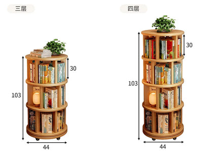 Solid Wood 360° Rotating Bookshelf – Stylish Space Saver for Kids