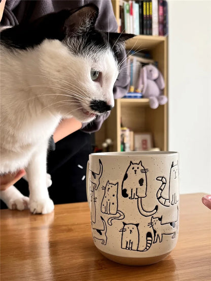Tasse à thé en céramique Super mignonne peinte à la main, tasse à café de grande capacité avec chat de dessin animé, pour la maison, le bureau, la cuisine, le Bar, cadeau créatif