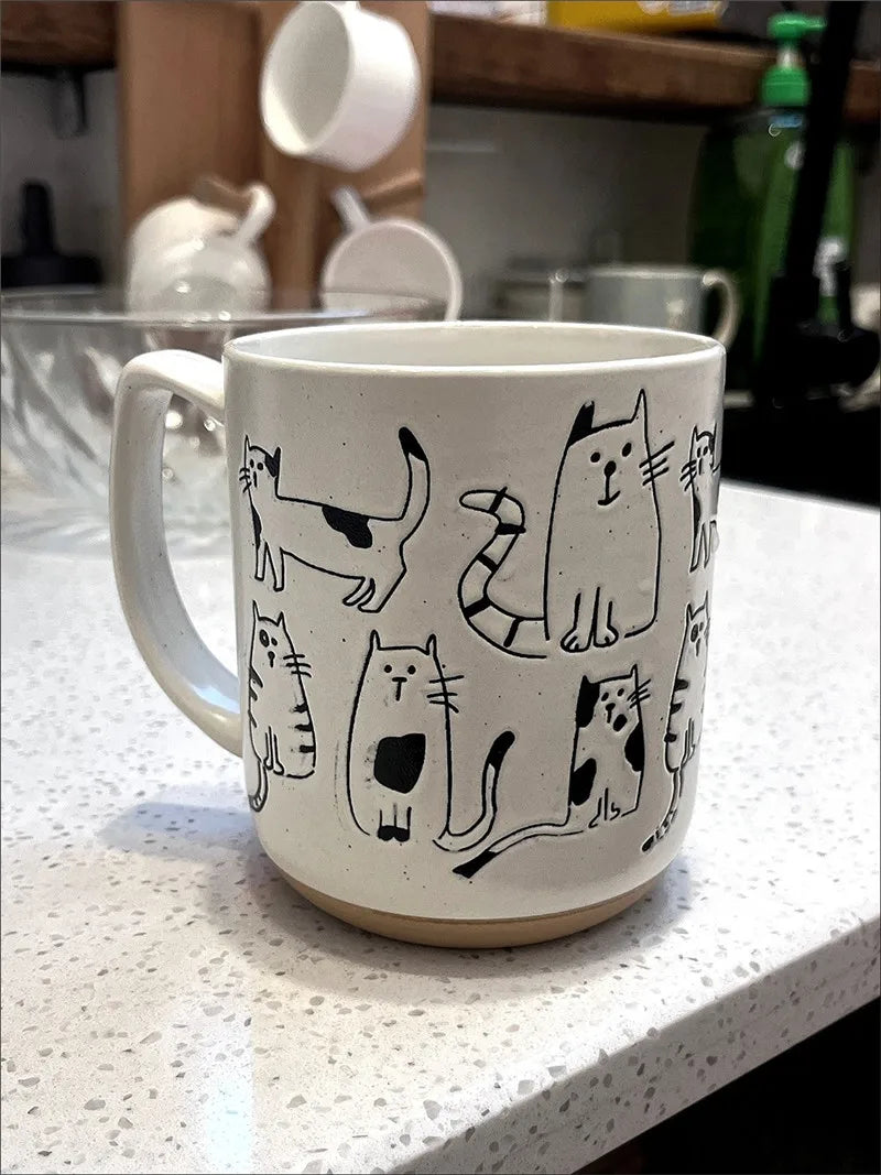 Tasse à thé en céramique Super mignonne peinte à la main, tasse à café de grande capacité avec chat de dessin animé, pour la maison, le bureau, la cuisine, le Bar, cadeau créatif