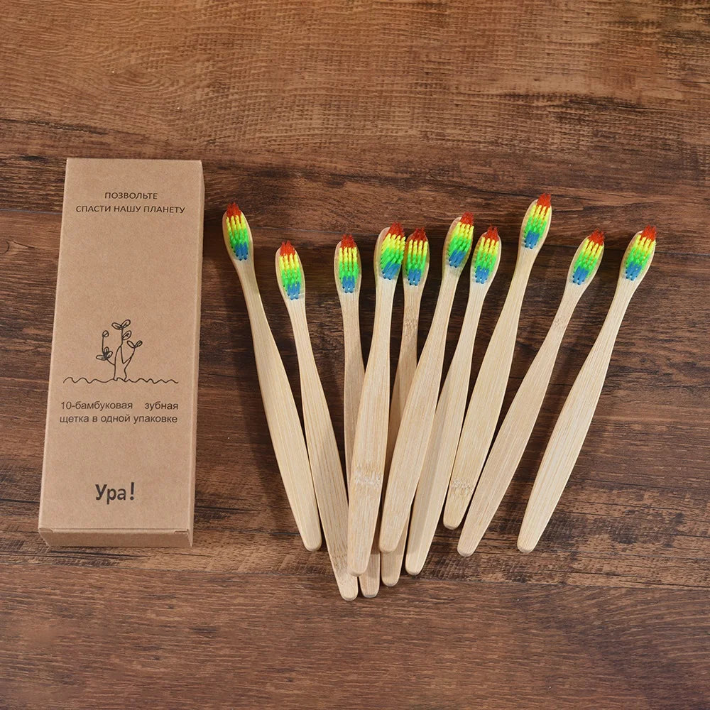 Eco-Friendly Bamboo Toothbrush Set for Vibrant Smiles - 10 Pack