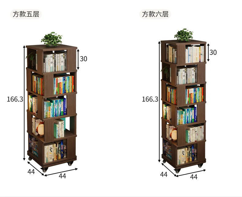 Solid Wood 360° Rotating Bookshelf – Stylish Space Saver for Kids