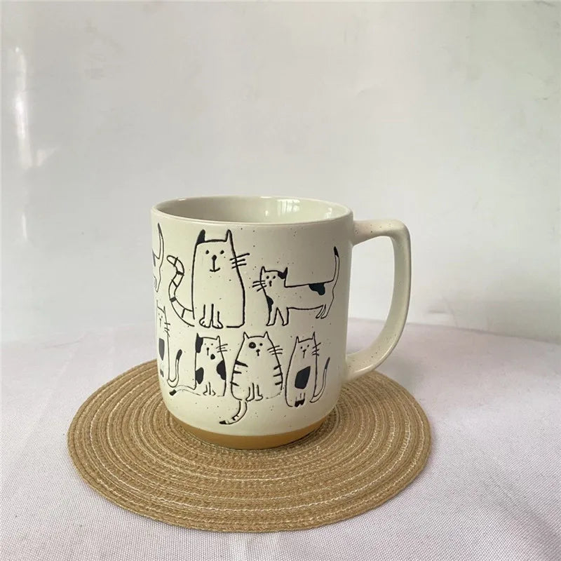 Tasse à thé en céramique Super mignonne peinte à la main, tasse à café de grande capacité avec chat de dessin animé, pour la maison, le bureau, la cuisine, le Bar, cadeau créatif