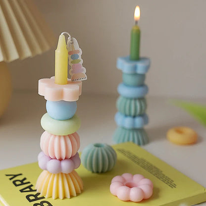 Stackable Geometry Scented Candle – Elegant Soy Wax Decor