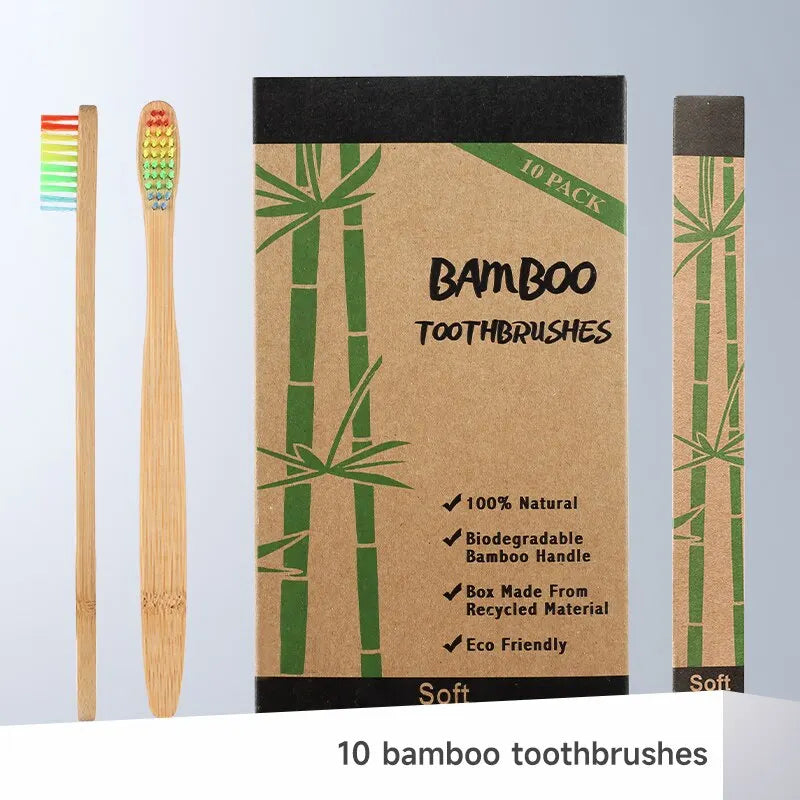 Eco-Friendly Bamboo Toothbrush Set - 10 Pack for Adults