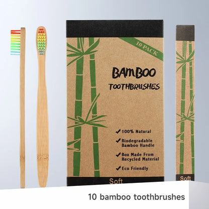 Eco-Friendly Bamboo Toothbrush Set - 10 Pack for Adults