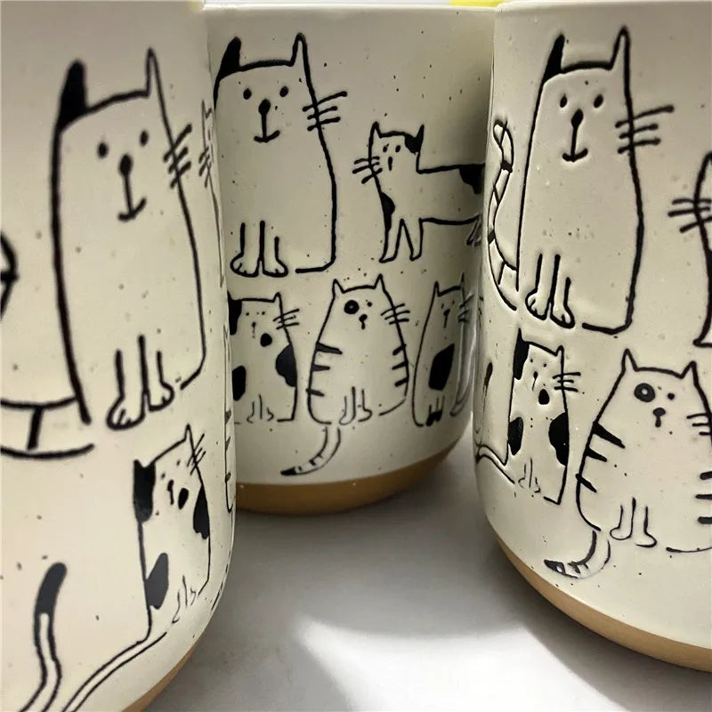 Tasse à thé en céramique Super mignonne peinte à la main, tasse à café de grande capacité avec chat de dessin animé, pour la maison, le bureau, la cuisine, le Bar, cadeau créatif