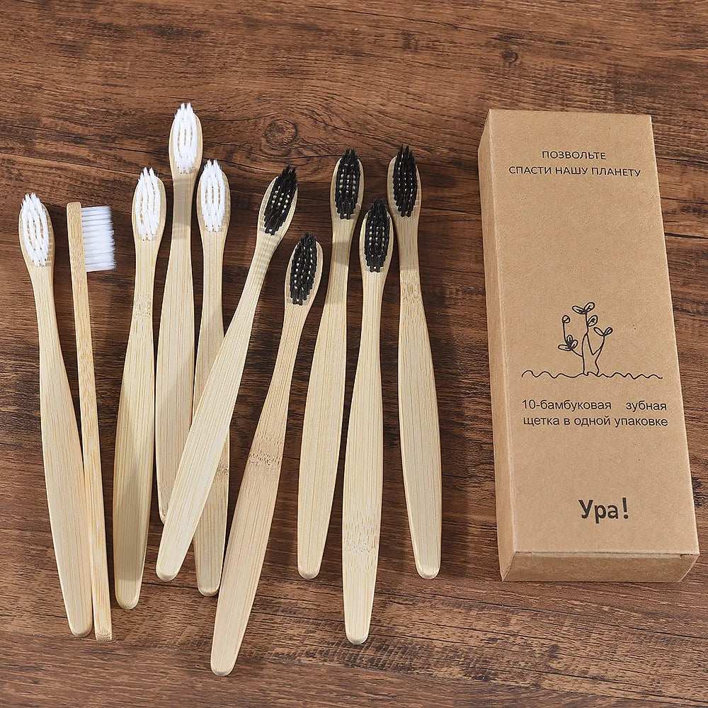 Eco-Friendly Bamboo Toothbrush Set for Vibrant Smiles - 10 Pack