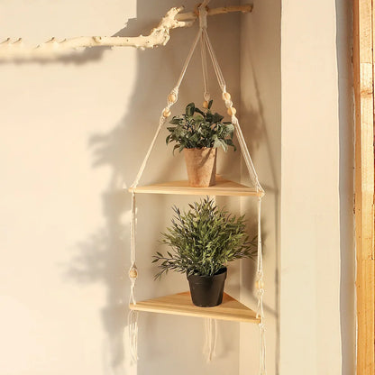 Rustic Boho Corner Shelf - Stylish Macrame Storage by Rooted Living
