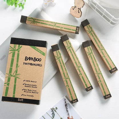 Eco-Friendly Bamboo Toothbrush Set - 10 Pack for Adults