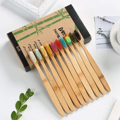 Eco-Friendly Bamboo Toothbrush Set - 10 Pack for Adults