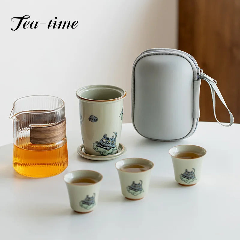 Cute Tiger Travel Tea Set - Portable Elegance for Tea Lovers