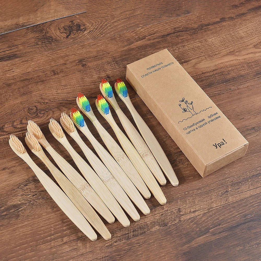 Eco-Friendly Bamboo Toothbrush Set for Vibrant Smiles - 10 Pack
