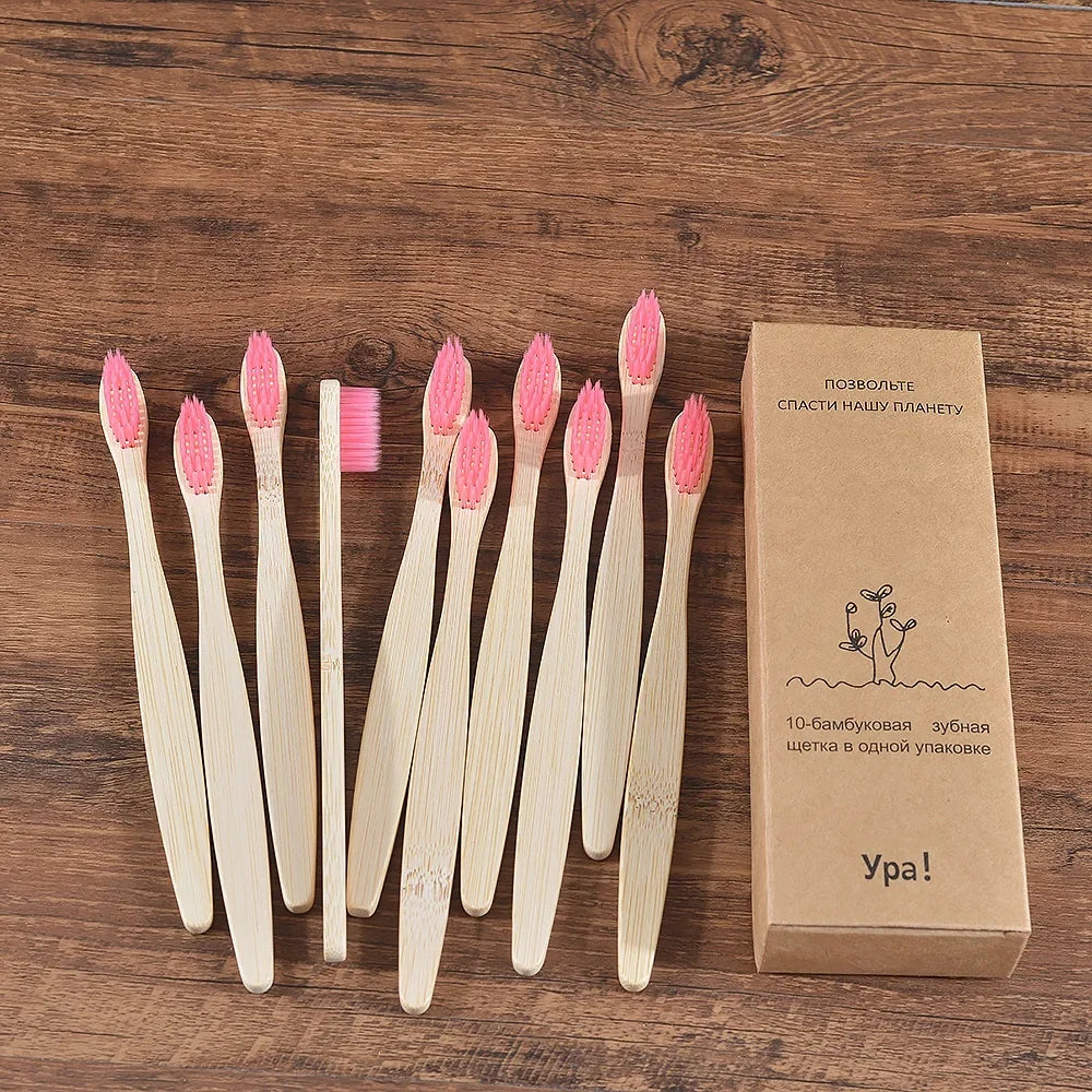 Eco-Friendly Bamboo Toothbrush Set for Vibrant Smiles - 10 Pack