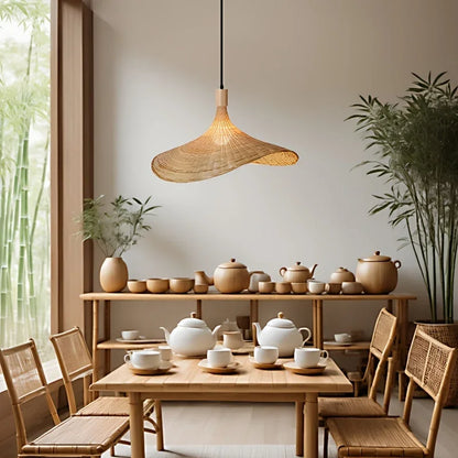 Rustic Hand-Woven Bamboo Lampshade: Cozy Home Decor Lighting