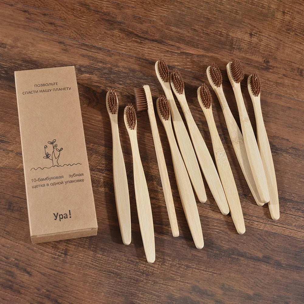 Eco-Friendly Bamboo Toothbrush Set for Vibrant Smiles - 10 Pack