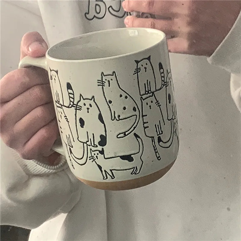 Tasse à thé en céramique Super mignonne peinte à la main, tasse à café de grande capacité avec chat de dessin animé, pour la maison, le bureau, la cuisine, le Bar, cadeau créatif
