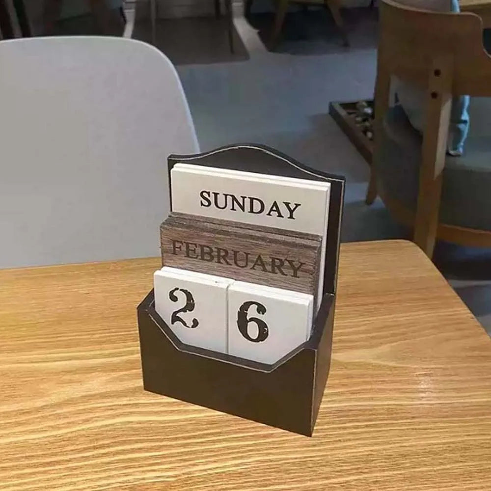 Elegant Wooden Perpetual Calendar - Timeless Desk Essential