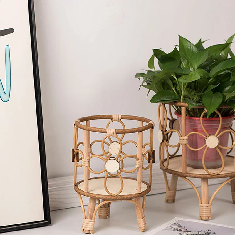 Hollow Rattan Plant Stand - Elevate Your Home Decor!
