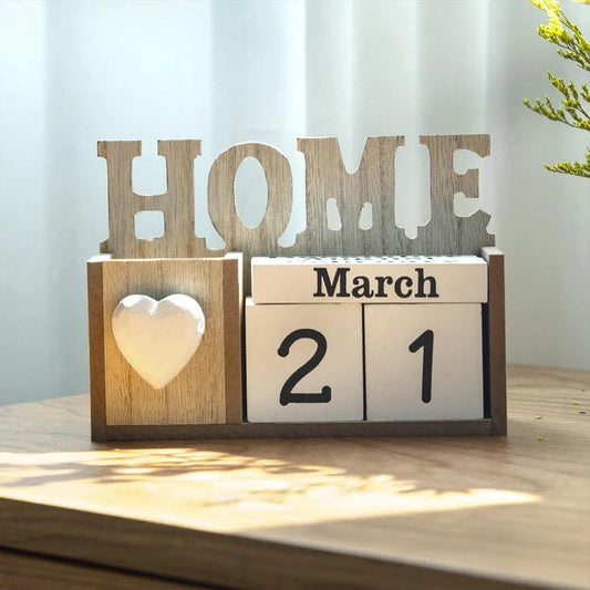 Wooden Perpetual Calendar & Pen Holder – Elegant Desk Organizer